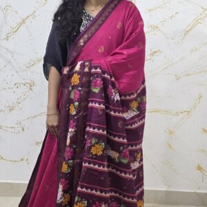 Rich Magenta Soft Silk Saree with Golden Buttas & Cow–Lotus Motif Pallu