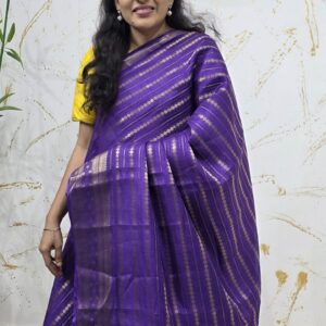 Royal Purple Soft Silk Saree with Elegant Gold Zari Stripes