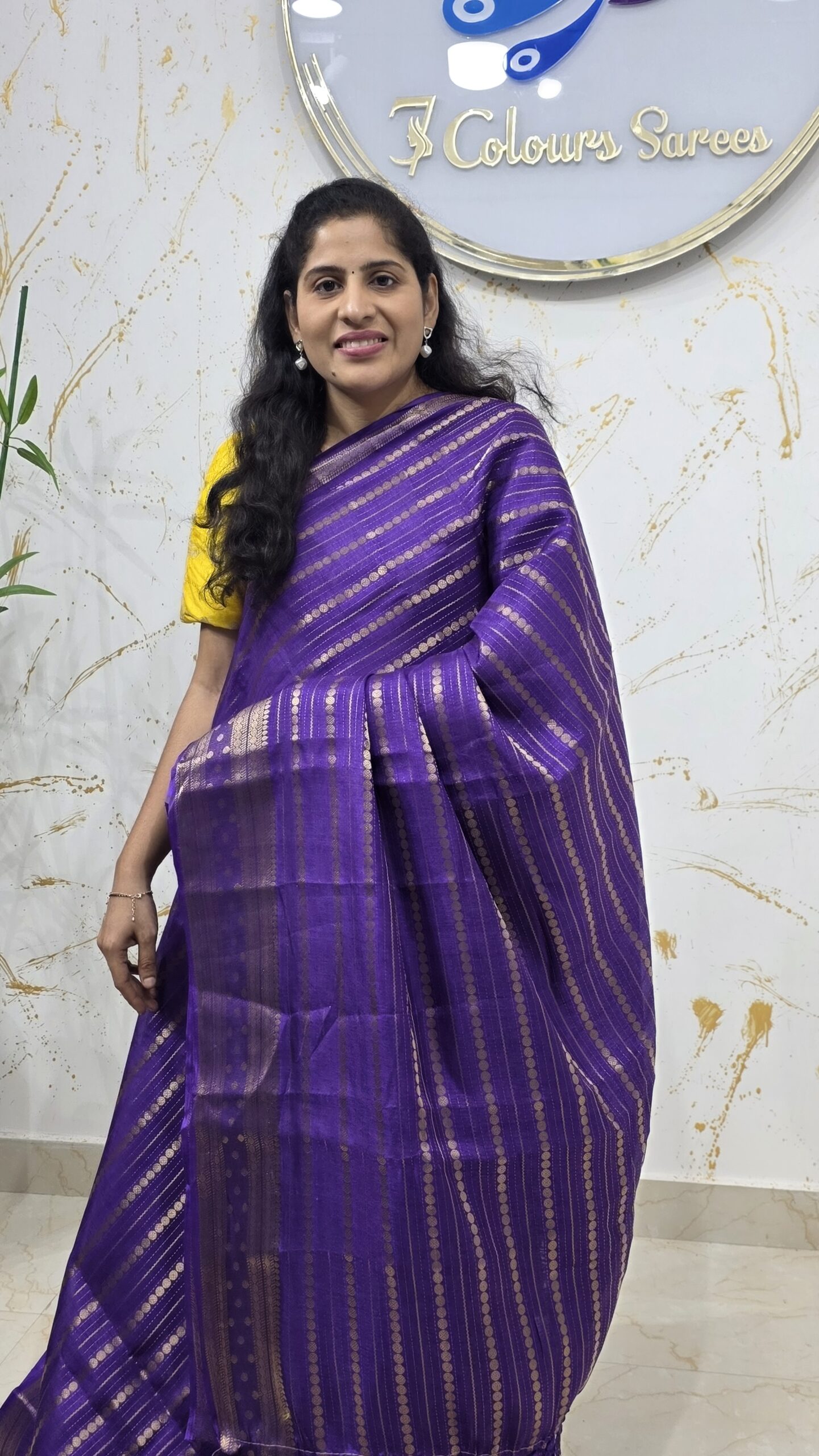 Royal Purple Soft Silk Saree with Elegant Gold Zari Stripes
