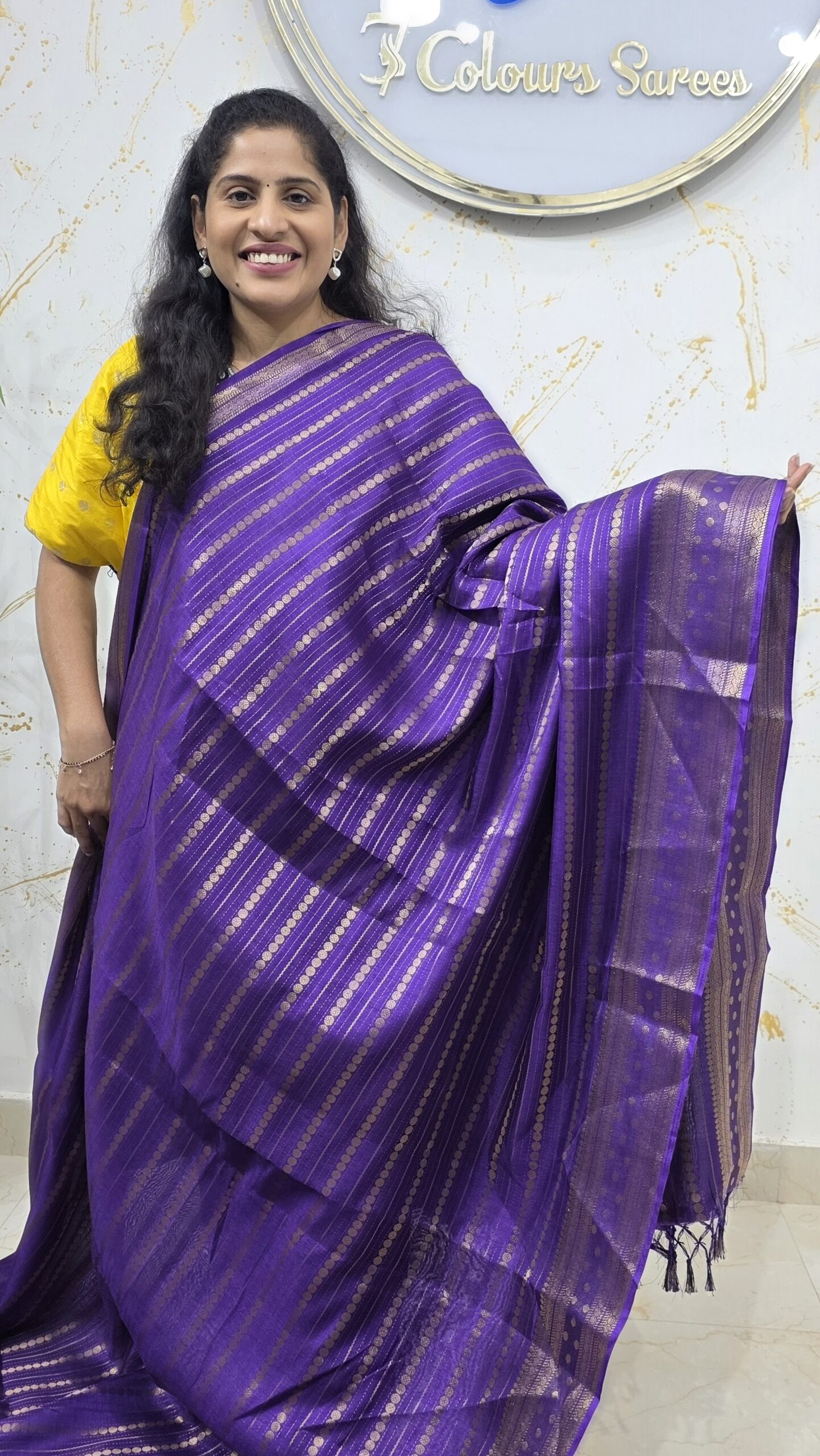 Royal Purple Soft Silk Saree with Elegant Gold Zari Stripes - Image 2