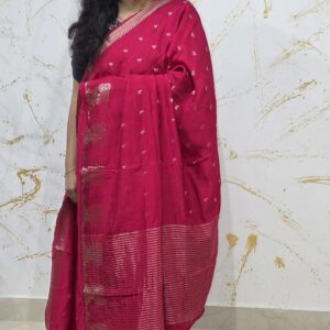 Elegant Deep Red Soft Silk Saree with Gold Zari Buttas & Rich Traditional Pallu