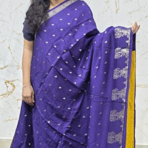 Royal Purple Soft Silk Saree with Silver Zari Buttas & Traditional Pallu