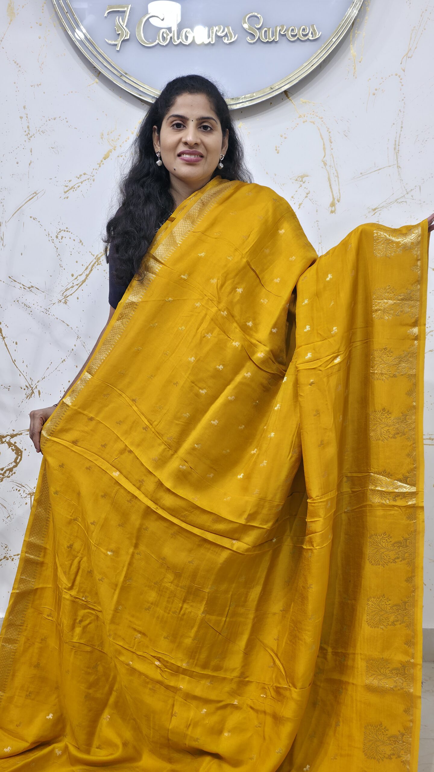 Radiant Mustard Yellow Soft Silk Saree with Gold Zari Buttas & Traditional Pallu - Image 2
