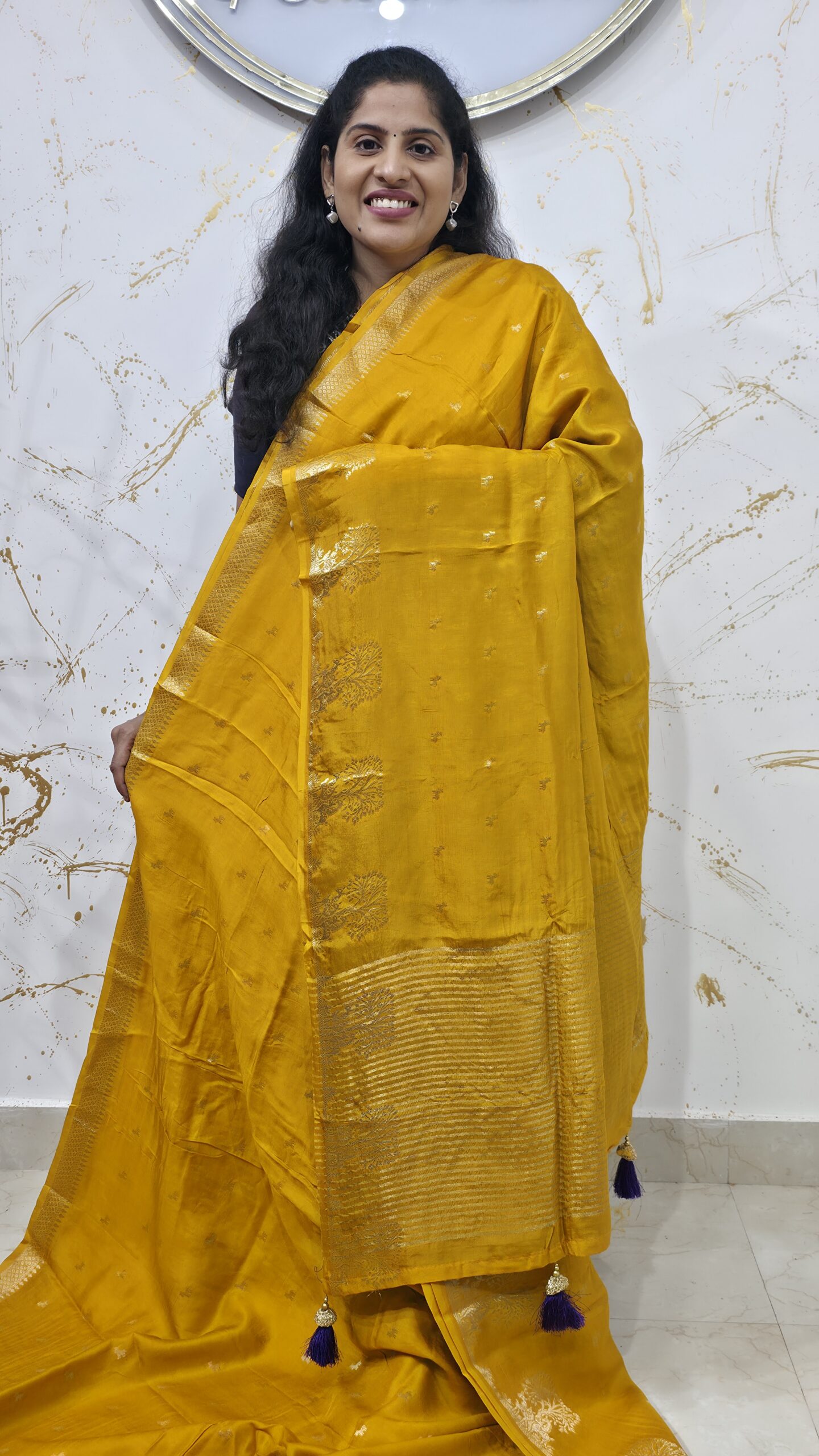 Radiant Mustard Yellow Soft Silk Saree with Gold Zari Buttas & Traditional Pallu