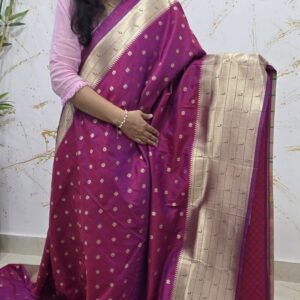 Pink Soft Silk Saree with Gold Zari Buttas & Meenakari Bird Motif Pallu
