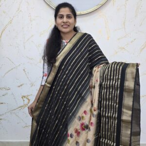 Classic Black tussar silk Saree with digital print