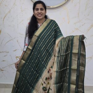 Elegant Forest Green tussar Silk Saree with digital print