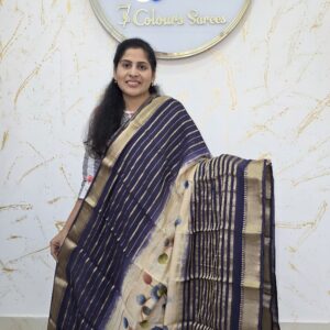Classic Navy Blue Tussar Silk Saree With Digital Print