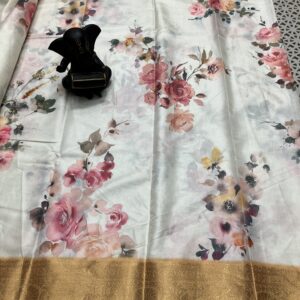 Pastel Floral Printed Saree with Rich Antique Gold Kanchi Border