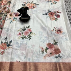 Pastel Floral Printed Saree with Elegant Kanchi Border