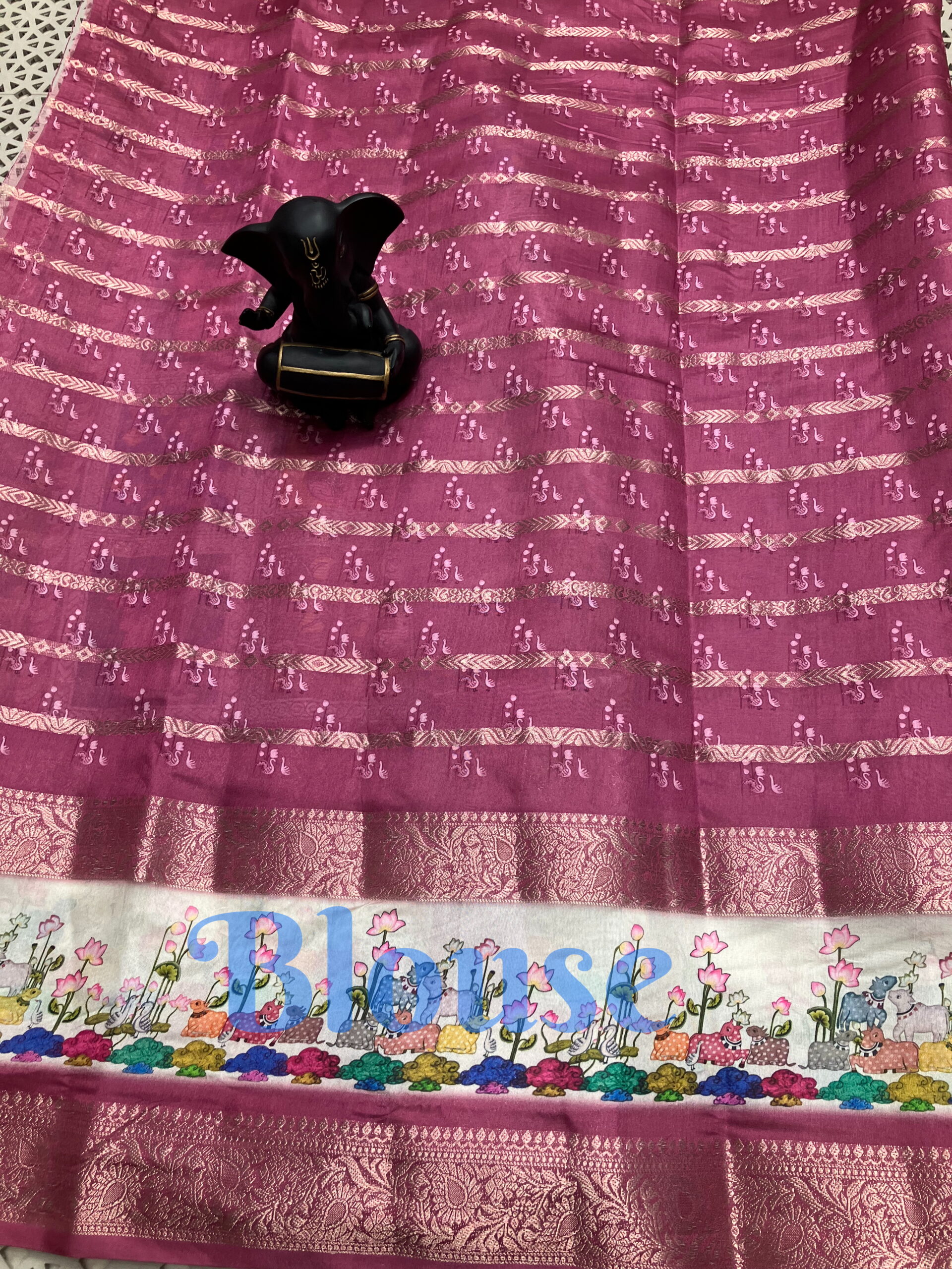 Kanchi Border Organza Saree With Pichwai Design - Image 3