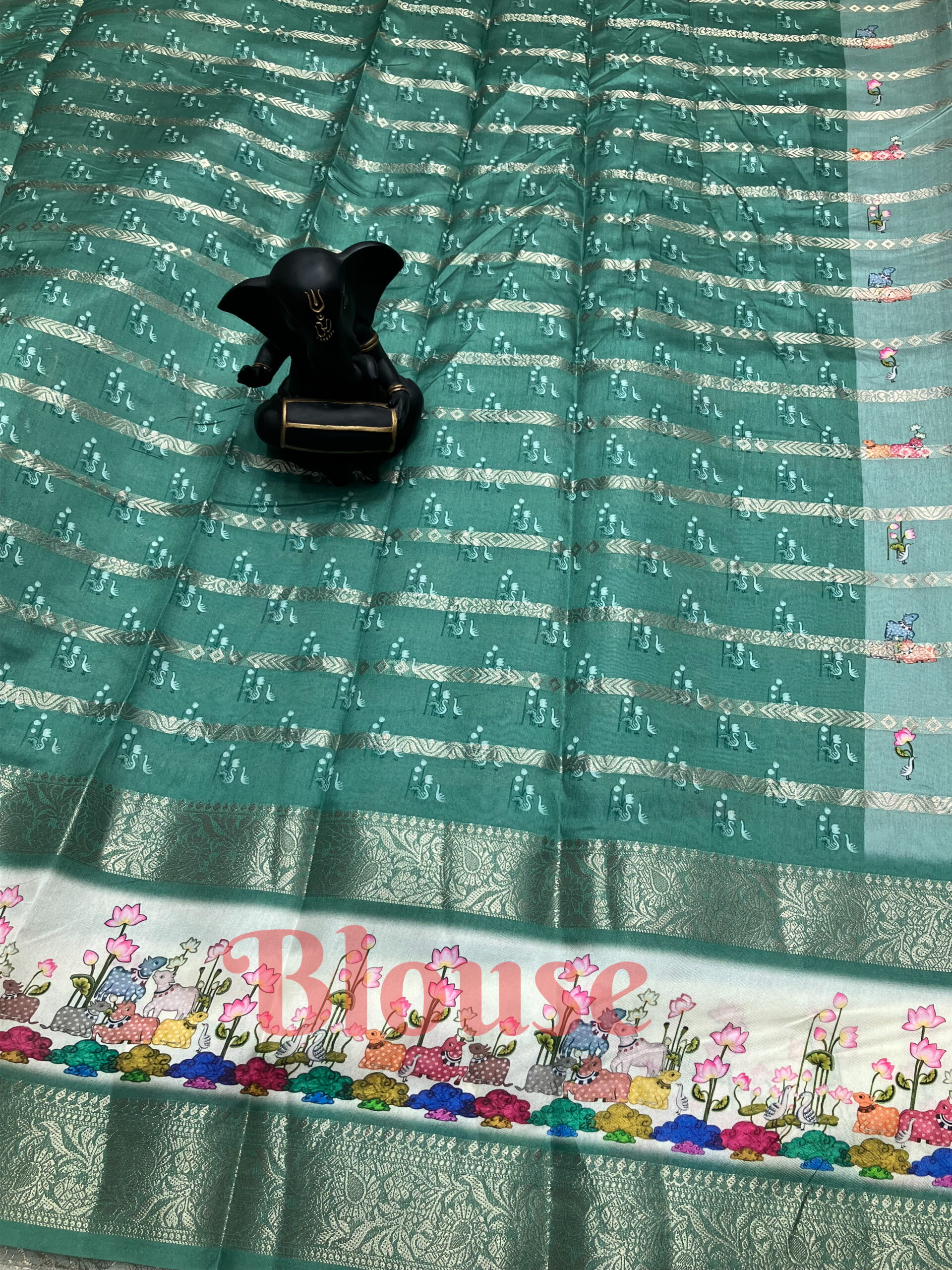 Kanchi Border Organza Saree With Pichwai Design - Image 3