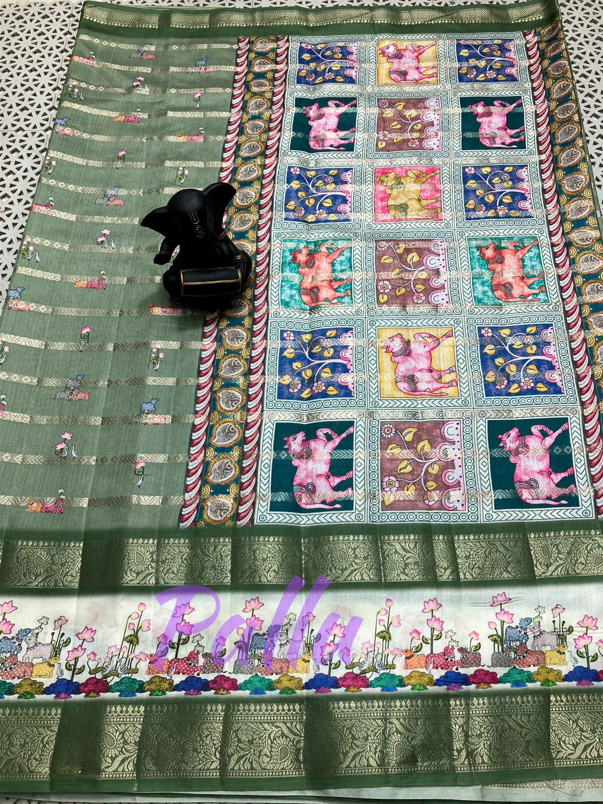 Kanchi Border Organza Saree With Pichwai Design - Image 2