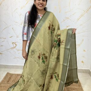 Soft Olive Green Saree with Floral Prints
