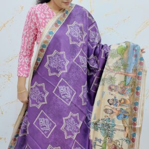 Tussar silk Royal Purple kalamkari print saree with sequeance work