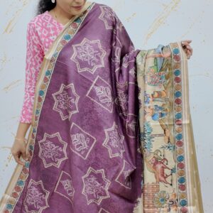 Tussar silk purple kalamkari print saree with sequeance work