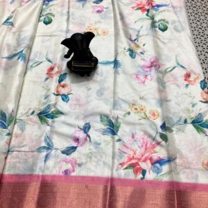 Pastel Floral Printed Saree with Pink Kanchi Border